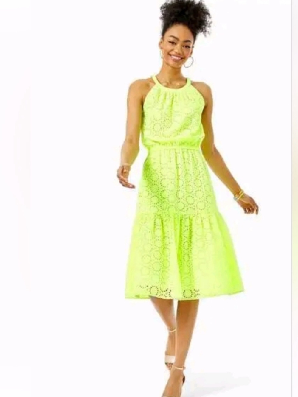 Lilly Pulitzer Neon Alda Vibrant Prickly Pear Geo Feminine Eyelet Dress NWOT XS